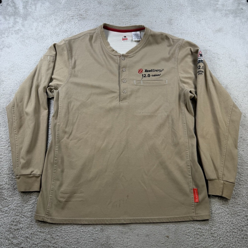 Bulwark FR Shirt Mens Large Brown Flame Resistant Henley Workwear Long Sleeve